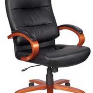 570 - Black Leather High-Back Executive Conference Chair with Cherry Arms