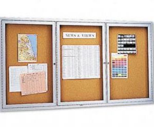 Quartet Three Door Enclosed Cork Board with Aluminum Frame