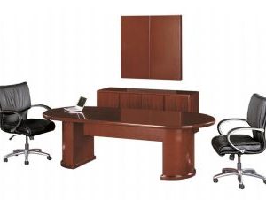 Ruby Collection Wood Veneer 8ft Racetrack Conference Table with Half-Cylinder Bases (Cherry)
