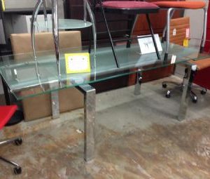 Shelly Glass Table with Chrome Legs