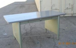 Tanker Table with Panel Legs in Green and Silver