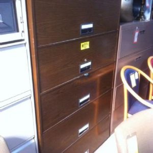 Vintage Steelcase Metal 5-Drawer Lateral File (Walnut Woodgrain)