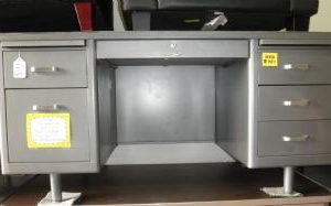 Vintage Tanker Desk in Silver Grey