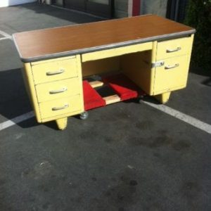 VintageTanker Desk in Yellow with Cherry Top