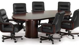 Faustino's 8ft Wood Veneer Racetrack Conference Table with Half-Cylinder Bases (Mahogany)